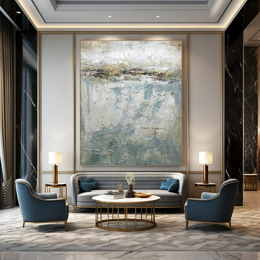 Light Brown - Blue Abstract Art for Bedroom & Dining Room DLZ0561