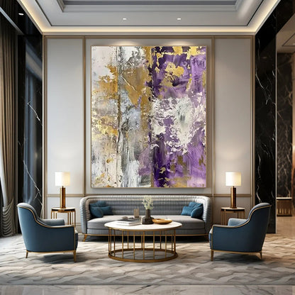 Purple - Gold - Silver Abstract Art for Luxury Hotel Lobby & Upscale Home Living Room DLZ1730