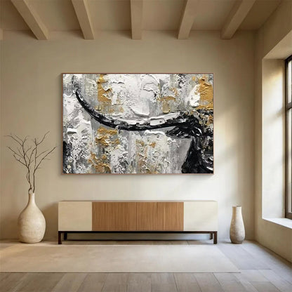 Gold - Grey Bull Abstract Art for Bold Home Office Motivation DLZ2720