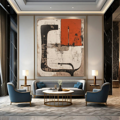 Black, White, and Orange Abstract for Contemporary Art Space & Urban - Chic Loft STSC845