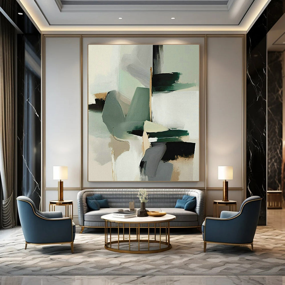 Green - Gray Geometric Abstract Art for Modern Office Lounge & Scandinavian Bedroom DLZ1640