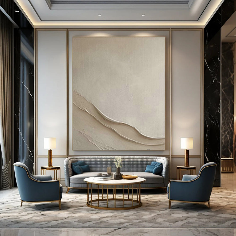 Beige Textured Abstract Art for Minimalist Bedroom & Wellness Retreat DLZ1996