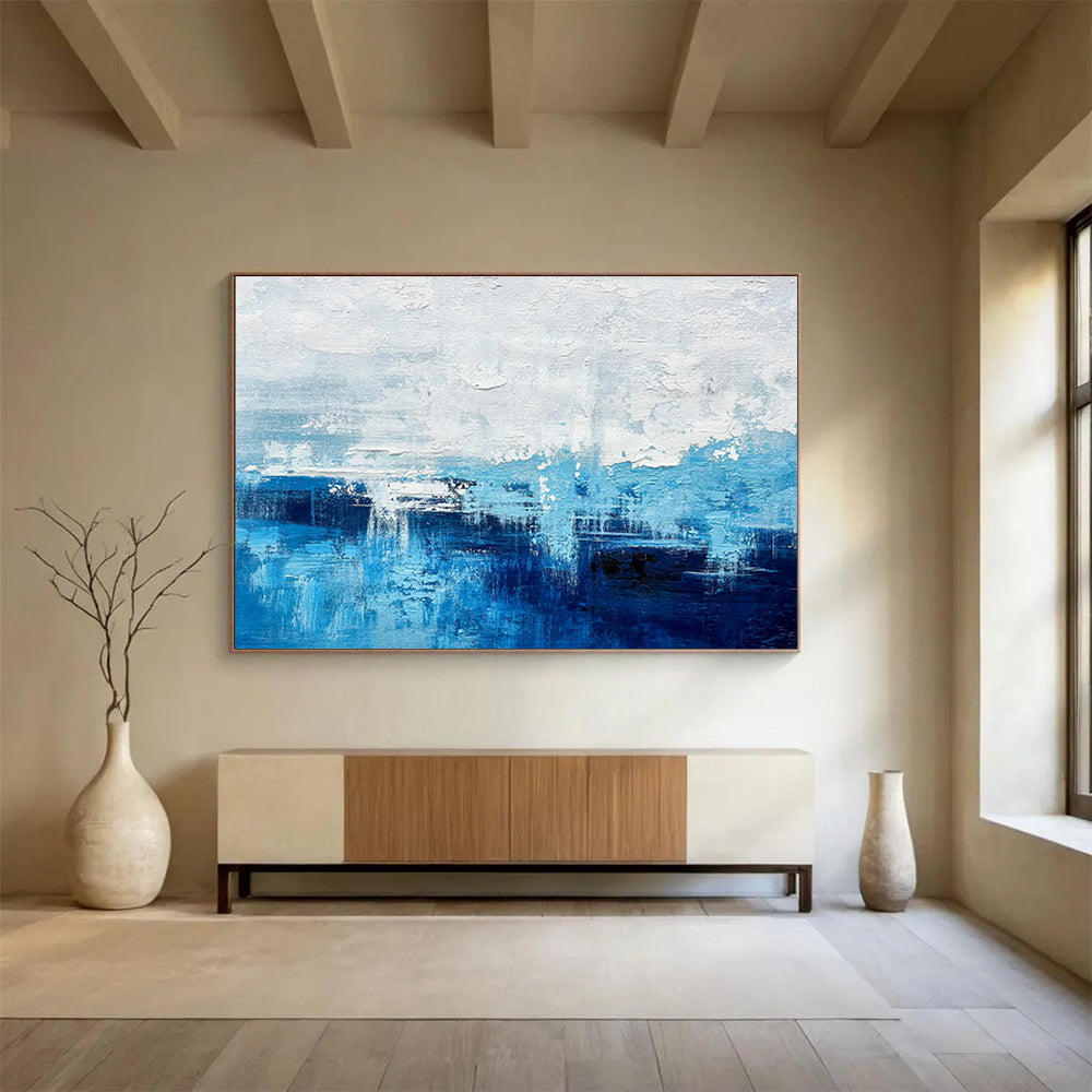 Blue - White Gradient Abstract Art for Coastal Home Bedroom Walls DLZ2659