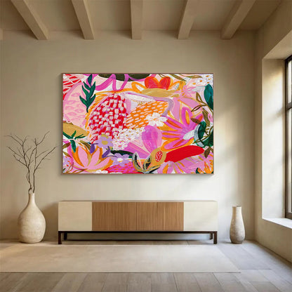 Pink - Hued Floral Abstract Art for Boho - Chic Bridal Suites DLZ3092