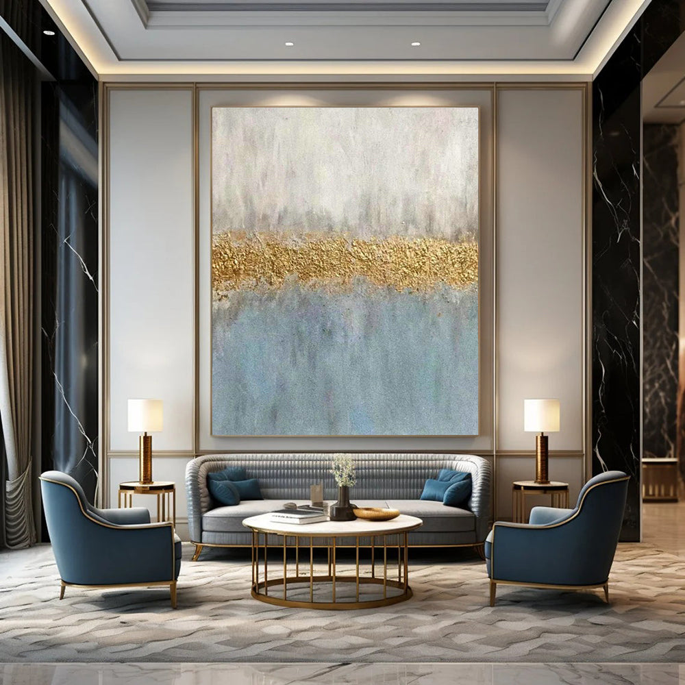 Gray - Gold - Blue Abstract Art for Living Room & Office DLZ0301
