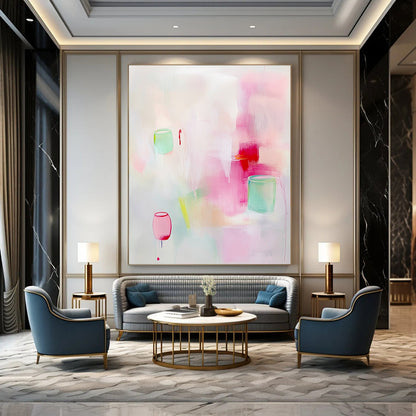 Soft Pink and Green Abstract Art for Girls’ Bedroom & Pastel - Themed Boutique STSC1311
