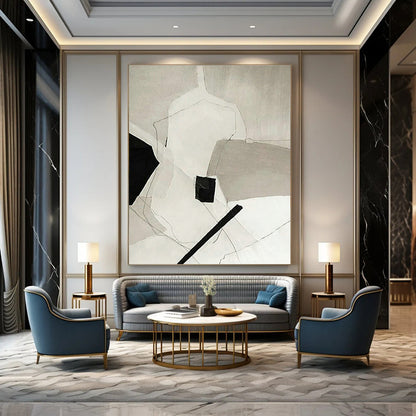 Black - White Geometric Abstract for Industrial - Style Café & Monochrome Home Library DLZ0881