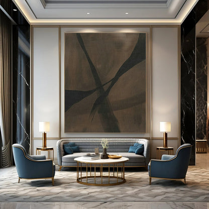 Deep Brown Cross - Line Abstract Art for Rustic Home Office & Wine Cellar DLZ1166