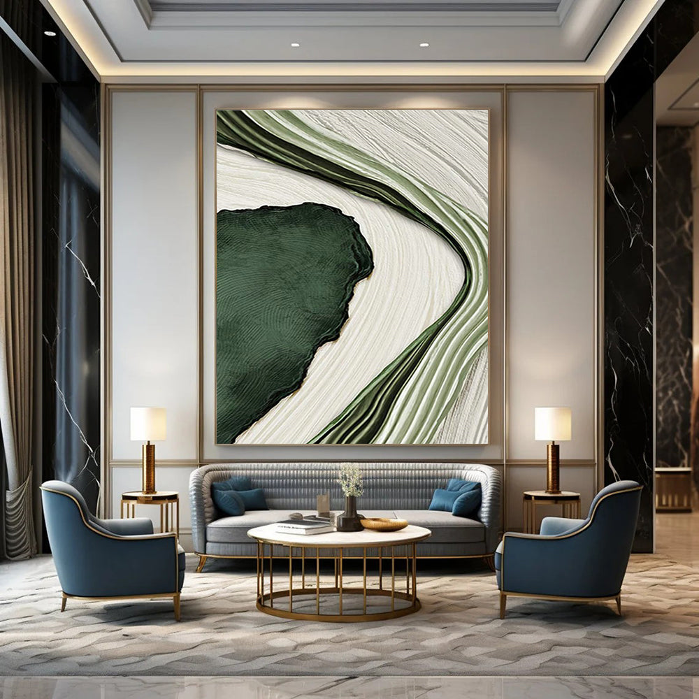 Green and White Flow Art for Nature - Inspired Lounge & Eco - Friendly Office DLZ2173