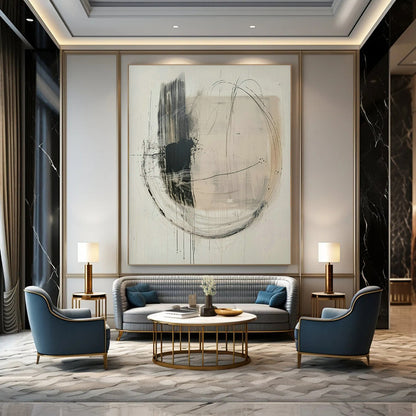 Black - White Line Abstract Art for Minimalist Office & Art Gallery Lounge DLZ1829