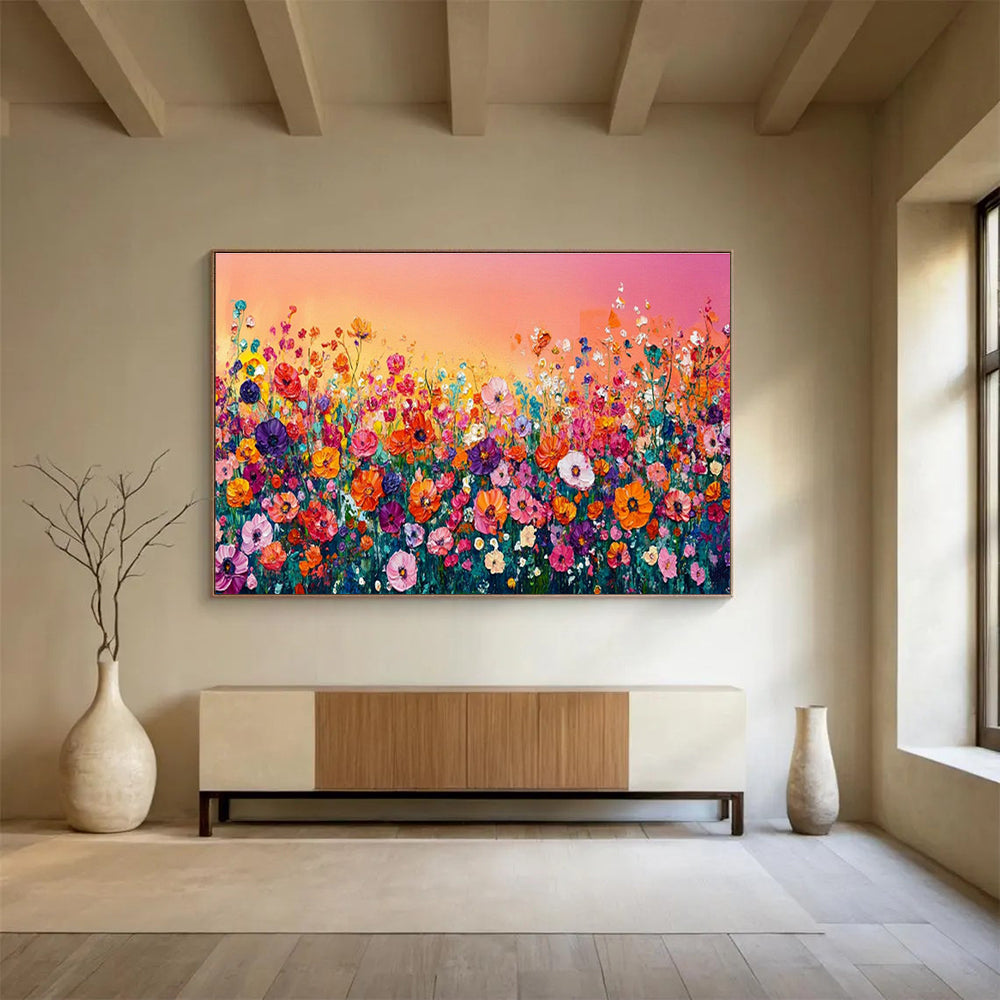 Vibrant Flower Field Art for Cheerful Sunroom Ambiance DLZ3064