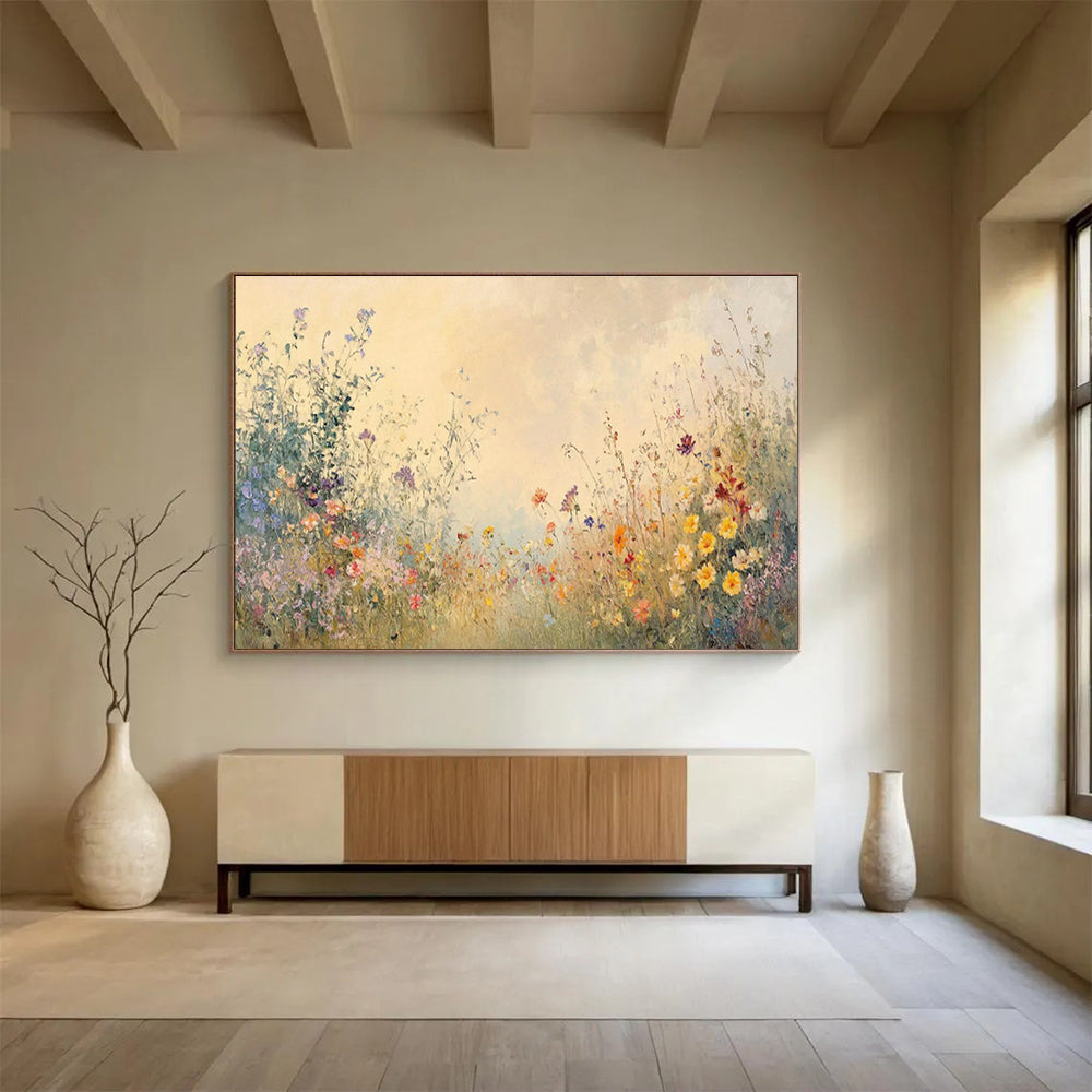 Soft - Toned Wildflower Field Art for Serene Meditation Rooms DLZ3077