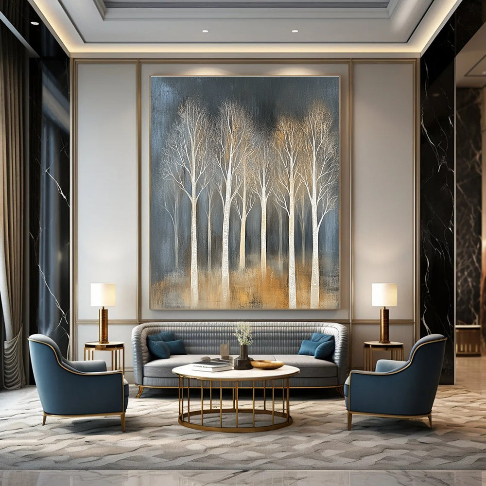 White Trees in Dark Background for Contemporary Hallway & Art - Focused Library STSC353