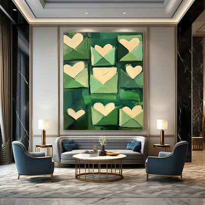 Green Envelopes with Hearts Art for Wedding Planner’s Studio & Romantic Home Entryway STSC1391