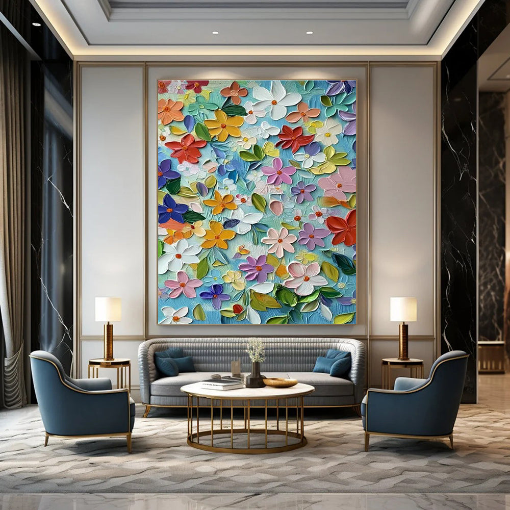 3D Floral Blue Canvas Art for Bohemian Bedroom & Garden - Themed Café DLZ2251