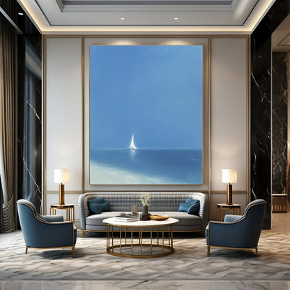 Solitary Sailboat at Sea Art for Coastal Home Living Room & Maritime Museum STSC1062