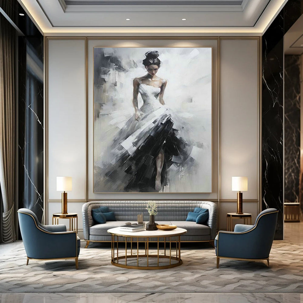 Woman in White and Black Dress Art for Romantic Home Bedroom & Fashion - Forward Boutique DLZ1547