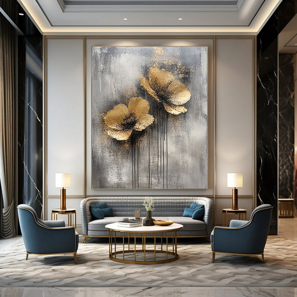 Gold Flower Textured Abstract for Luxury Hotel Suite & Sophisticated Home Dining Room STSC486