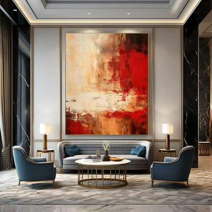 Red - Brown Abstract Art for Steakhouse Dining Room & Rustic Home Library DLZ1655