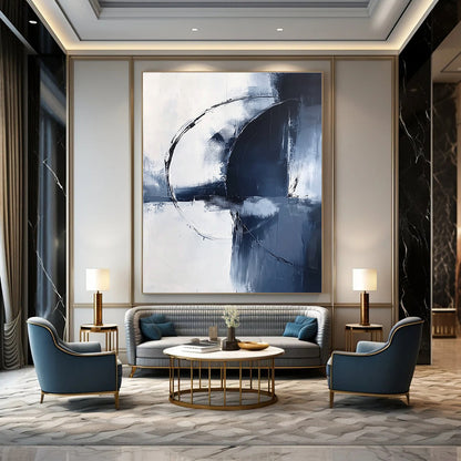 Blue and White Circular Abstraction Art for Coastal - Inspired Home & Art - Decorated Spa STSC1355