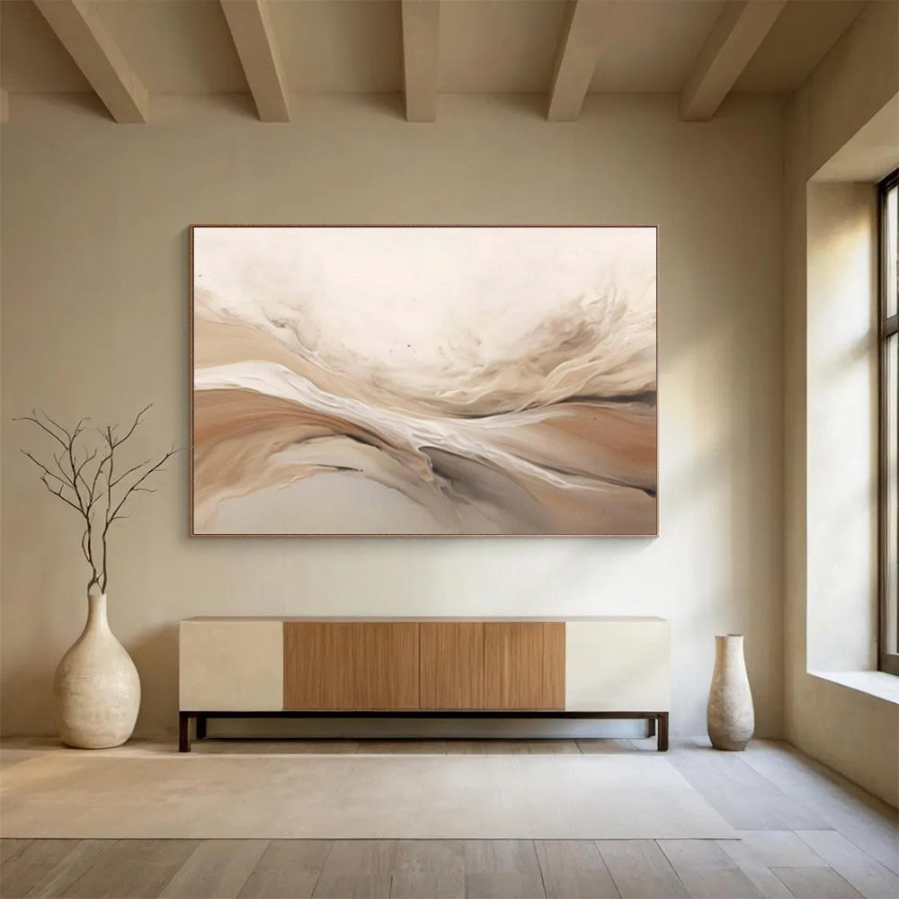 Beige Flowing Abstract Art for Minimalist Living Rooms DLZ2476