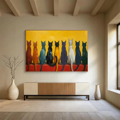 Colorful Cat Row Art for Quirky Café Outdoor Seating Walls DLZ3222