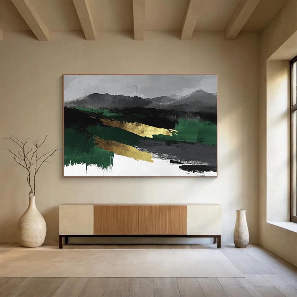 Gold - Accented Mountain Abstract Art for Luxury Mountain Lodge & Zen - Inspired Office SC050