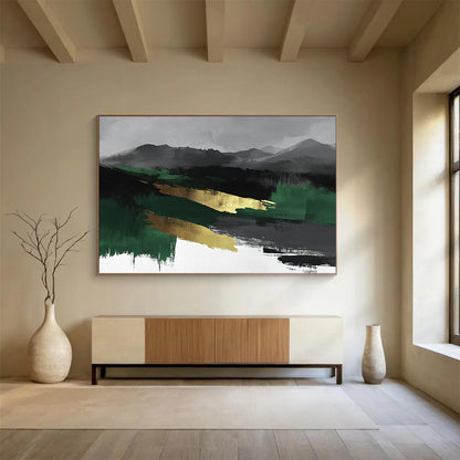 Gold - Accented Mountain Abstract Art for Luxury Mountain Lodge & Zen - Inspired Office SC050