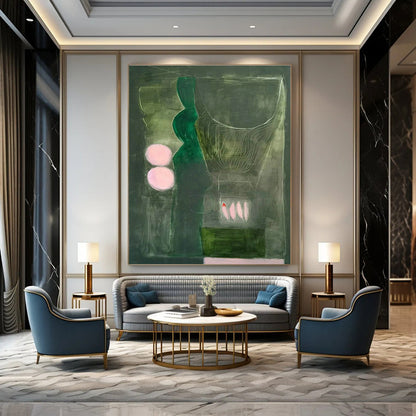 Dark Green - Pink Circle Art for Intimate Wine Bar Alcoves DLZ0136