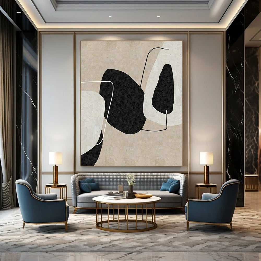 Beige - Black Geometric Abstract for Minimalist Office & Art Gallery DLZ2060