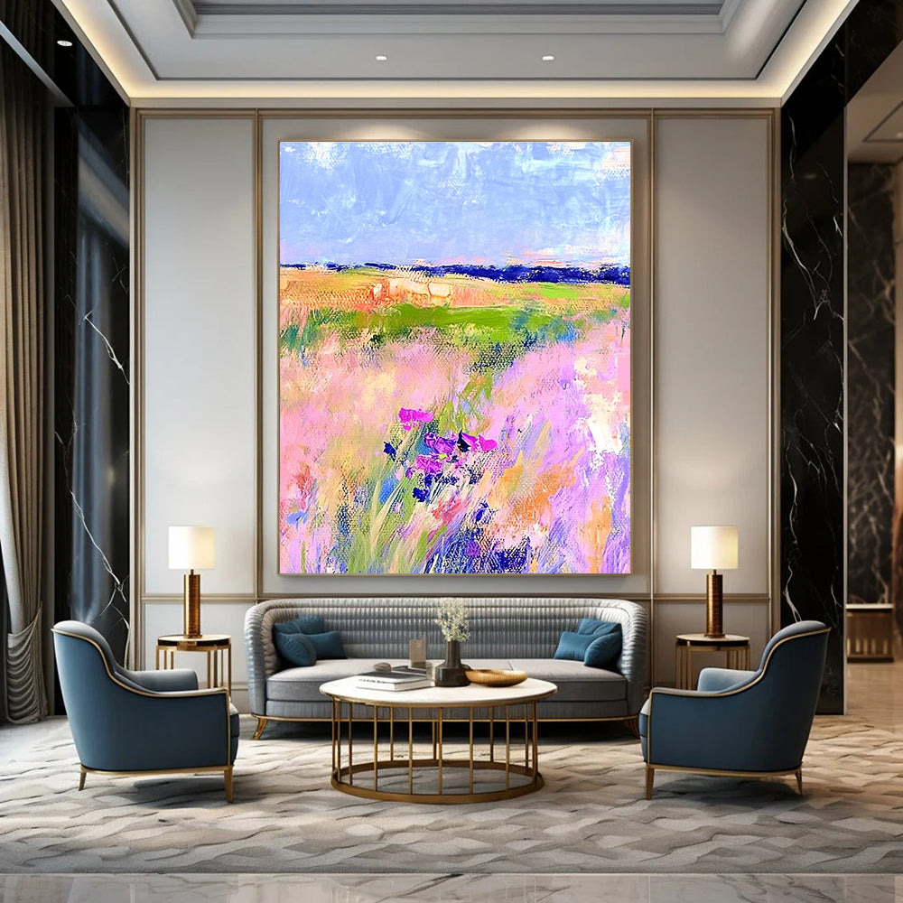 Pink Field with Flowers for Romantic Home Bedroom & Feminine Art Boutique STSC1018