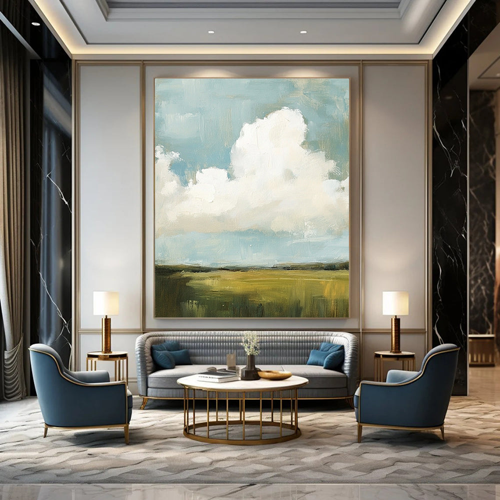 Big Clouds Over Green Field for Minimalist Bedroom & Countryside Retreat STSC873