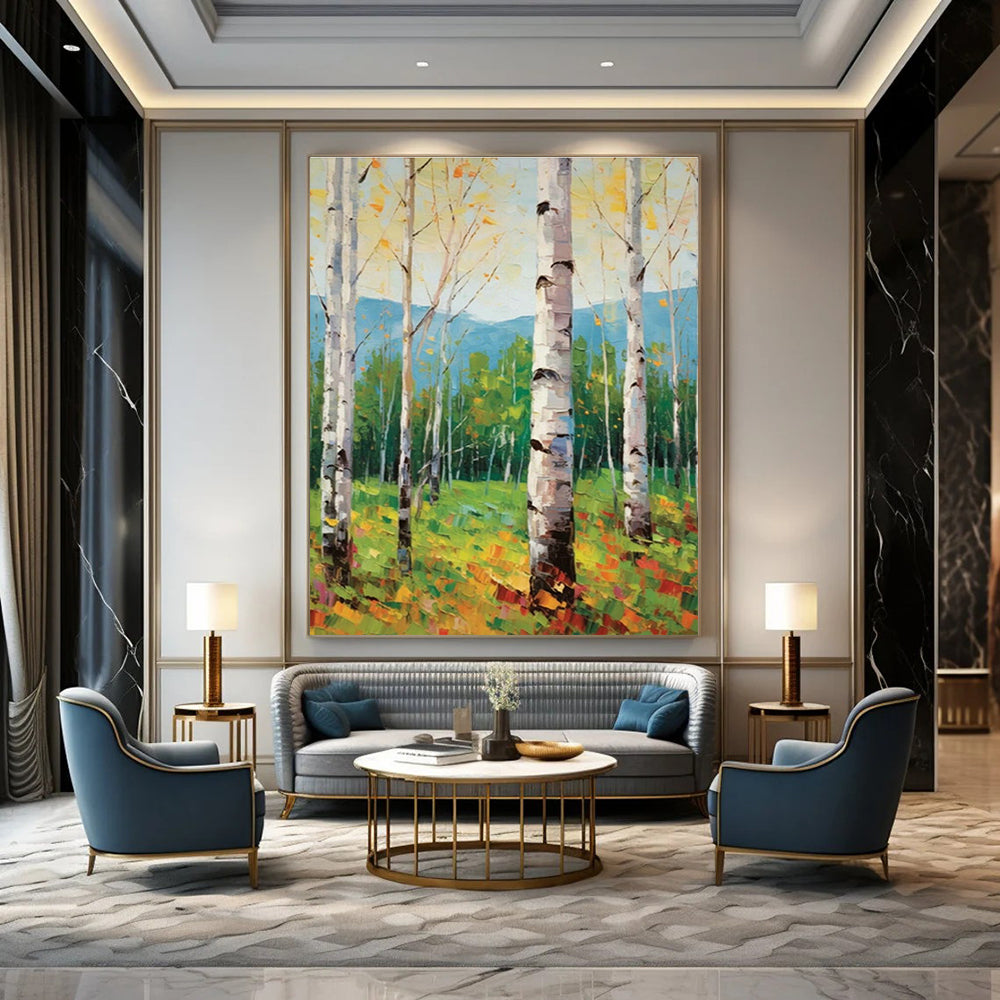 Birch Forest Landscape Oil Painting for Nature Reserve Visitor Center & Country Home DLZ1066
