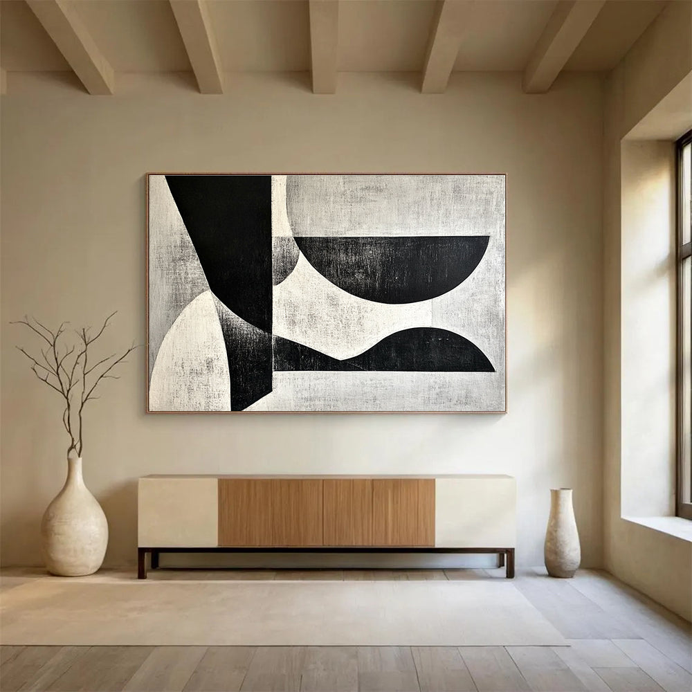 Black and White Geometric Shapes Art for Modern Art Museum & Minimalist Dining Room SC506