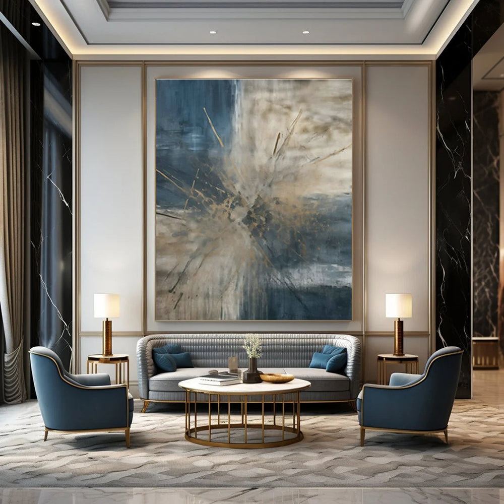 Blue - Gold Abstract Art for Coastal Home Living Room & Art - Loving Yacht Club DLZ1707