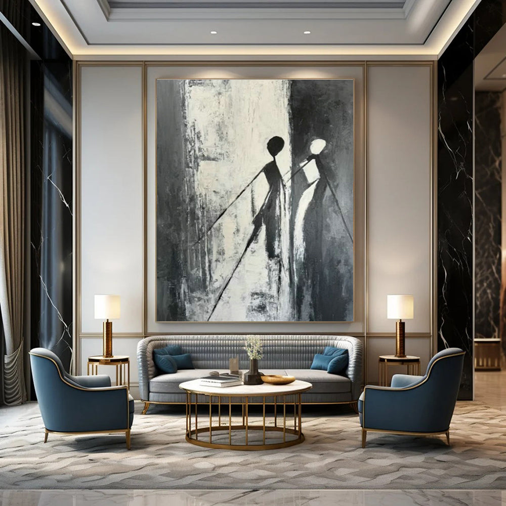 Abstract Black and White Figures Art for Art Gallery & Dance Studio DLZ0628