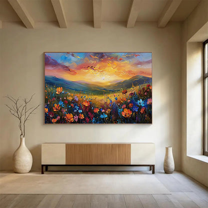 Mountain Flower Field Sunset Art for Adventure - Themed Living Room Fireplaces DLZ3221