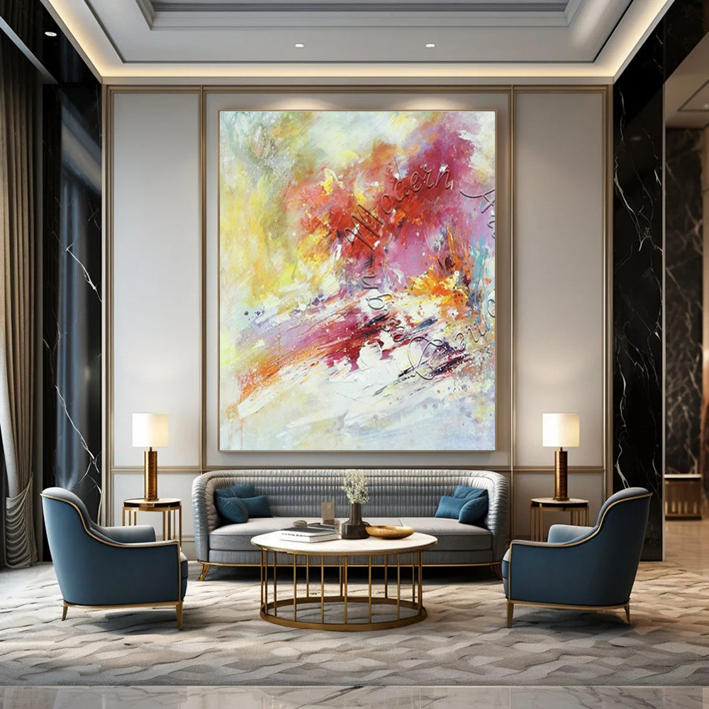 Pink - Yellow Abstract Art for Romantic Wedding Venue & Art Gallery Café DLZ1825