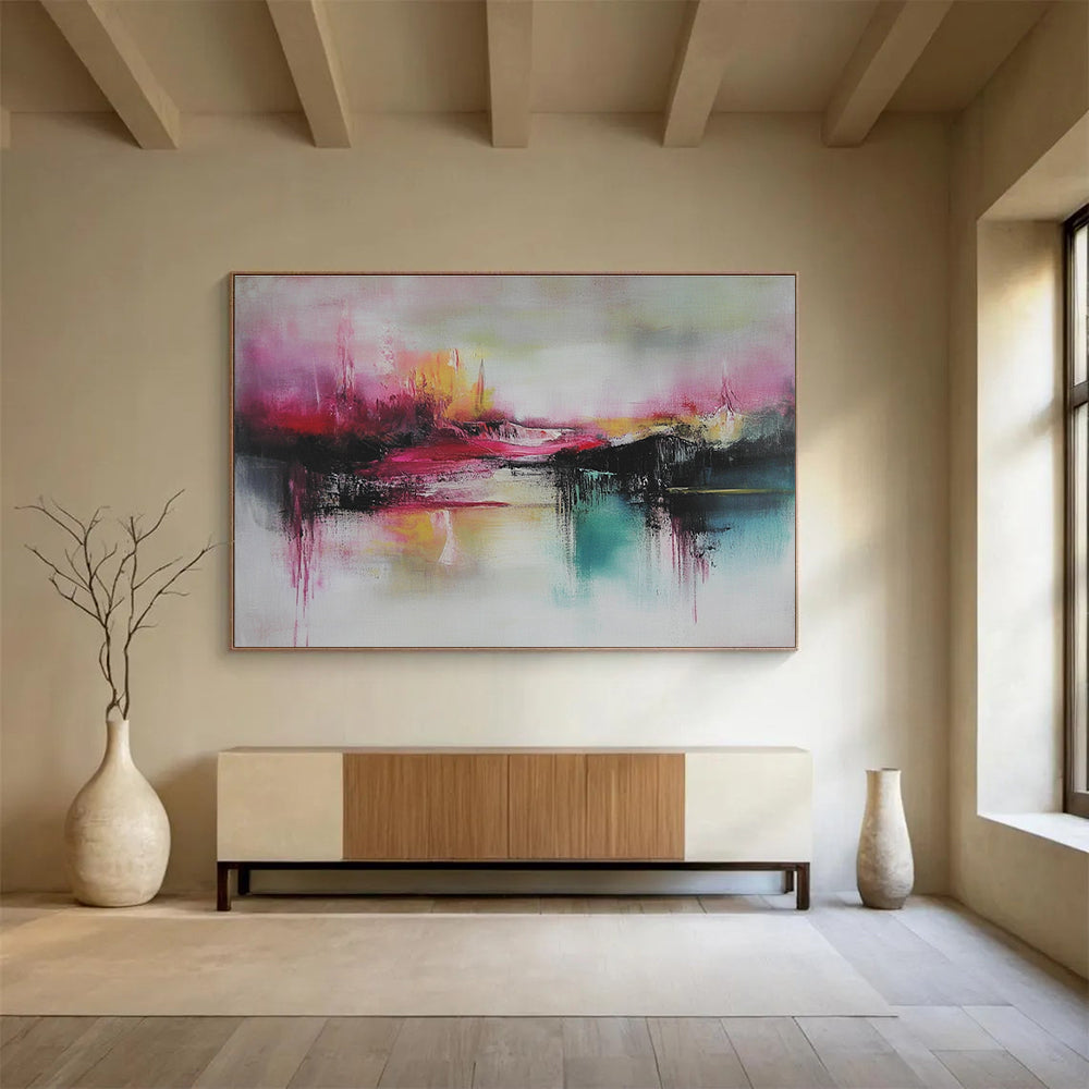 Pink Abstract Landscape Art for Romantic Rooftop Terrace & Whimsical Art Studio SC089