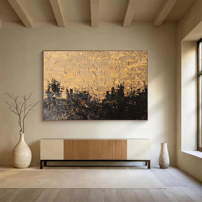 Black - Gold Textured Abstract Art for Stylish Studies DLZ2404