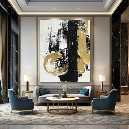 Black - Gold Abstract Brushstroke Art for Living Room & Office DLZ0434