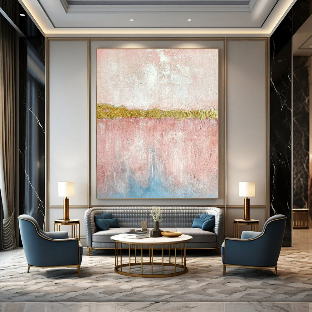Pink - Gold - Blue Abstract Art for Bedroom & Entryway DLZ0300