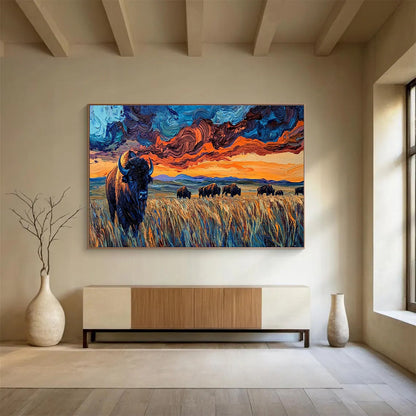 Bison Prairie Sunset Art for Western - Themed Steakhouse Dining Halls DLZ3190