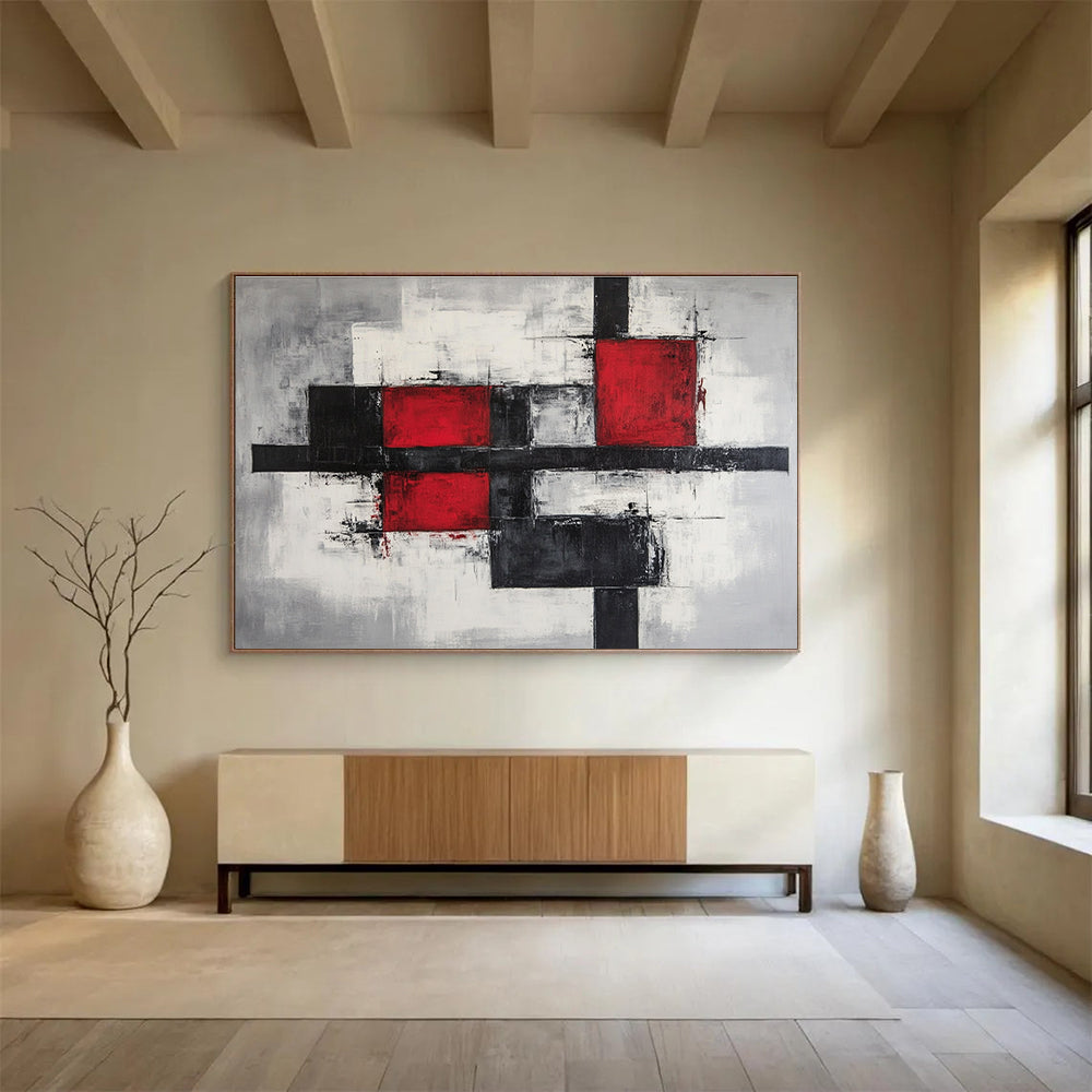 Red - Black - Gray Geometric Abstract Art for Industrial - Style Loft & Modern Art Studio SC238