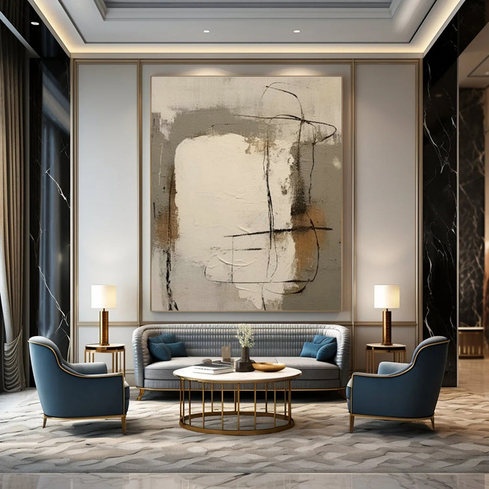 Neutral Line Abstract Art for Modern Art Studio & Monochrome Bedroom DLZ0859