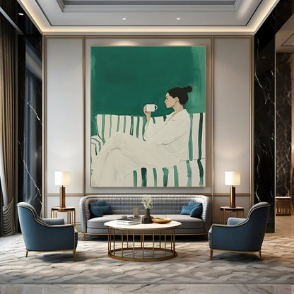 Woman with Coffee Minimalist Portrait Art for Cozy Home Living Room & Relaxing Home Café STSC1494