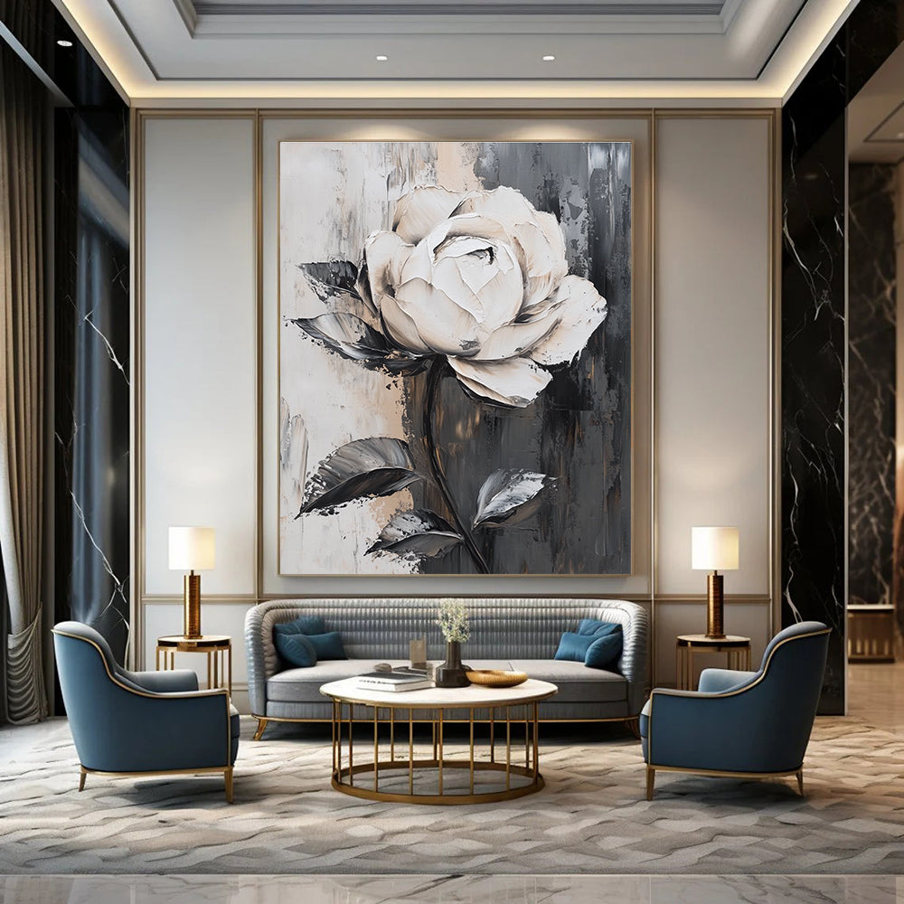 Textured White Rose on Gray for Romantic Bedroom & Luxury Hotel Suite STSC522