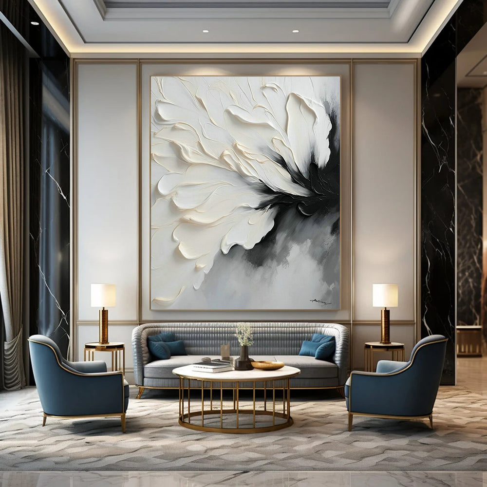 White - Black Flower Abstract Art for Art Studio & Modern Bedroom DLZ1648
