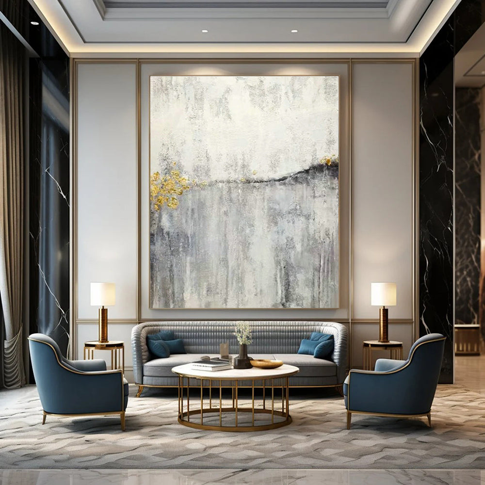 Gold - Silver - Gray Abstract Art for Luxury Hotel Lobby & Home Living Room DLZ1180