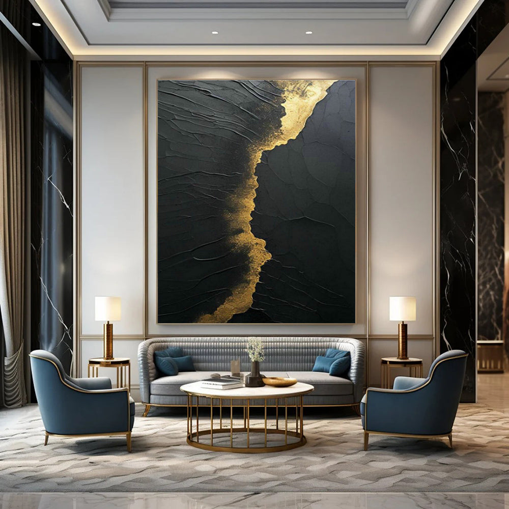 Black - Gold Textured Art for Luxury Hotel Lobby Accents DLZ0261